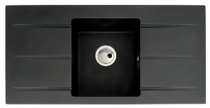 Zero Black Single Bowl Granite centre bowl sink with double drainer – Abode