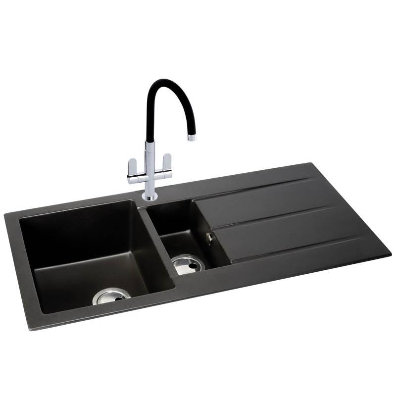 Zero  1.5 Black Metallic Granite Sink with Drainer – Abode