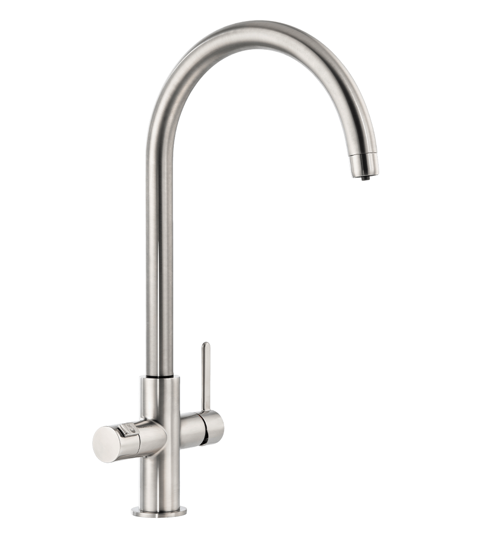 Pronteau Prothia Slimline Monobloc 3 n 1 swan neck Hot water tap in Brushed Nickel – Abode