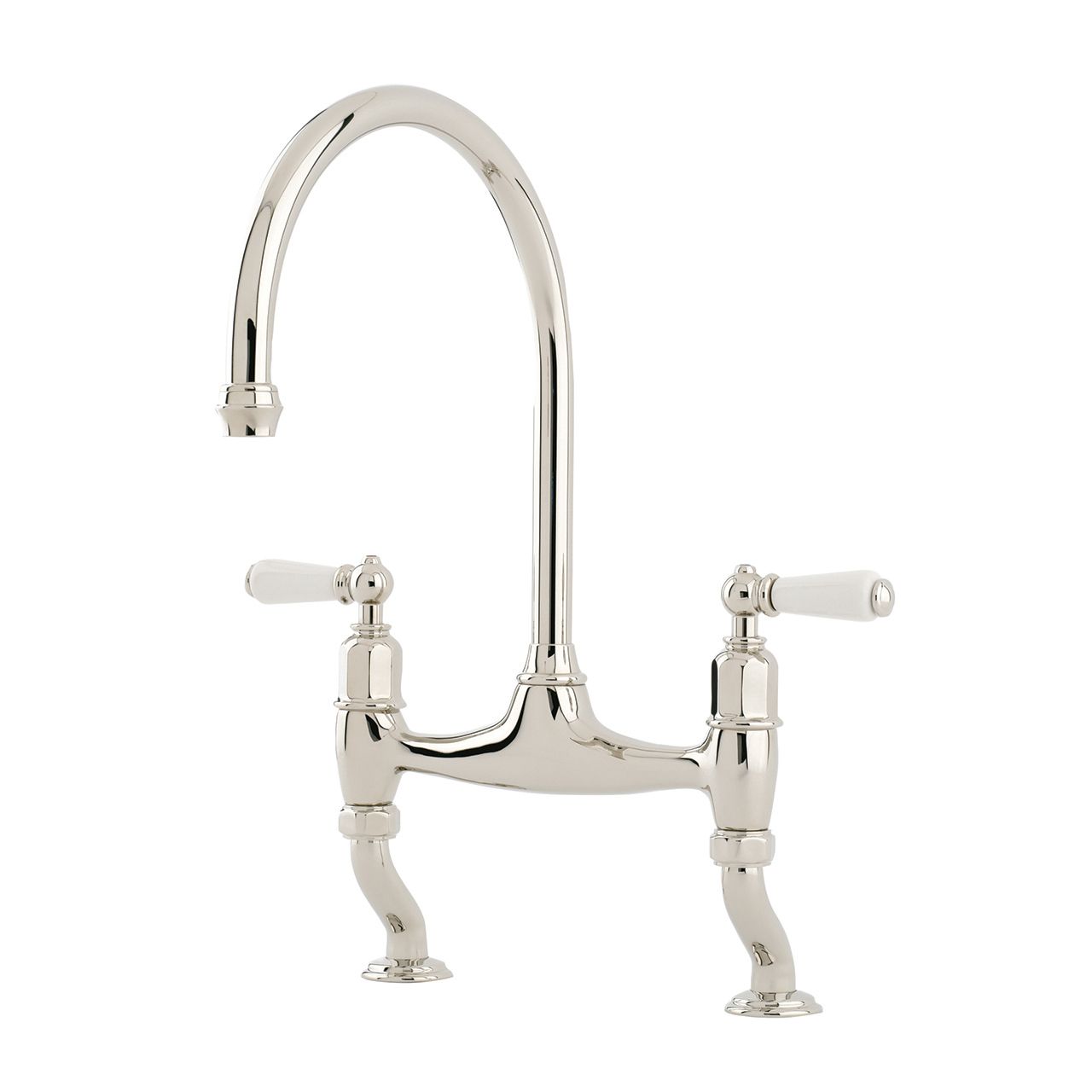 Ionian Deck Mixer Tap with white Porcelain Lever Handles  a Nickel Finish – Perrin & Rowe