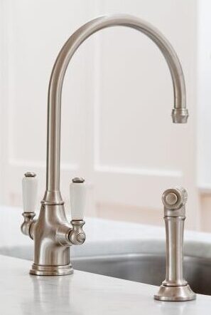 Phoenician Mono Tap with Rinse and Porcelain levers in a Pewter finish – Perrin & Rowe