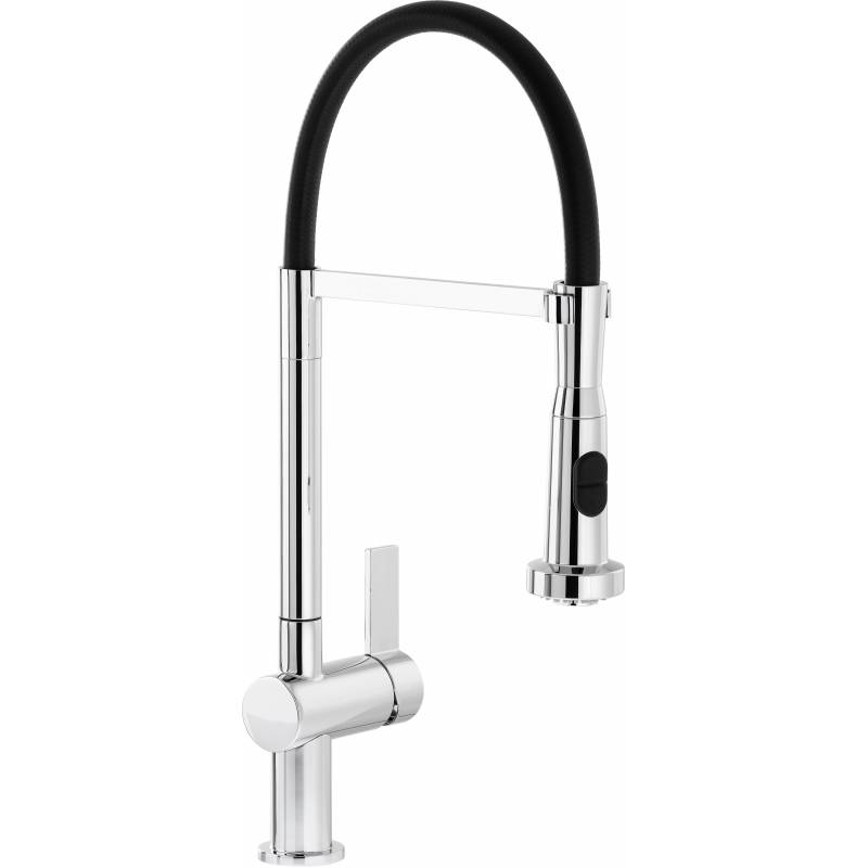 Opheilia Single lever tap with pull out spray in Chrome and Black – Abode