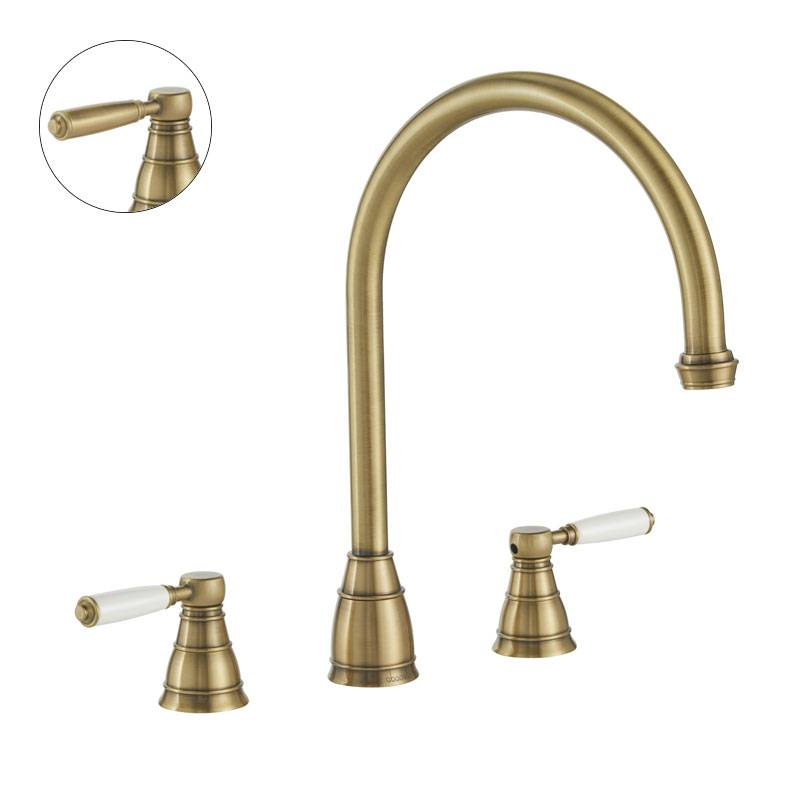 Oxbury 3 Part Mixer Tap in Antique Brass - Abode