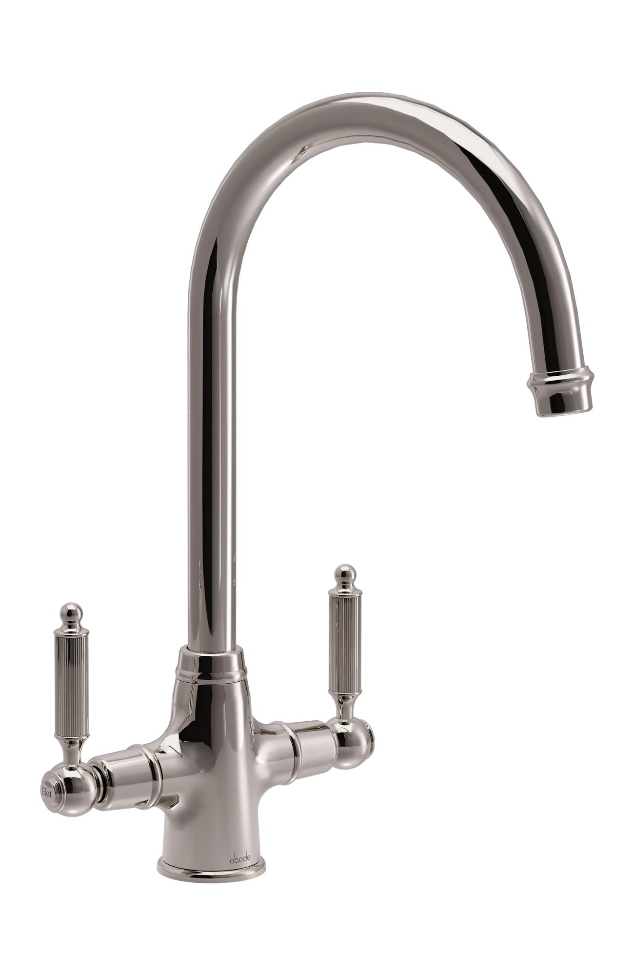 Ornate Twin Lever Monobloc Tap in Polished Nickel - Abode