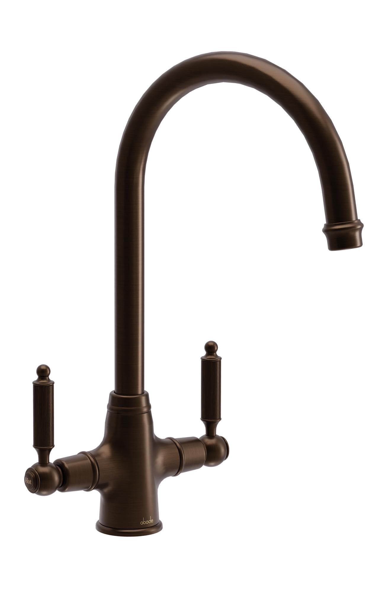 Ornate Twin Lever Monobloc Tap in Dark Bronze - Abode